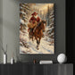 Christmas Cowboy Canvas Painting, Santa Claus Riding Horse With Gift Sack In Snow Wall Art Decor, Xmas Poster Gift For Cowboys