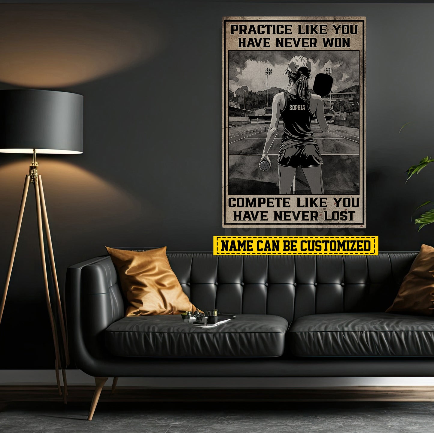 Personalized Pickleball Girl Canvas Painting, Compete Like You Have Never Lost Sport Wall Art Decor, Poster Gift For Pickleball Lovers