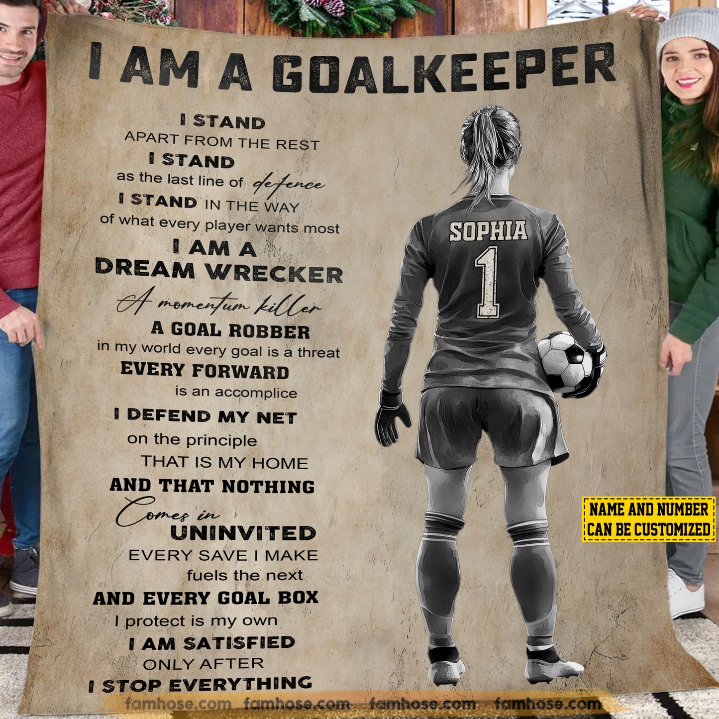 Personalized Soccer Fleece Blanket, I Am A Goalkeeper Sport Woven Blanket, Cool Sherpa Blanket Gift For Goalkeeper Girls