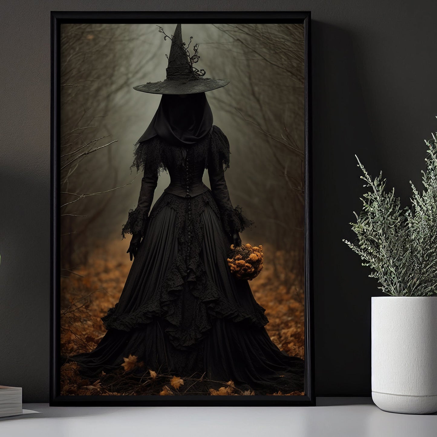 Dark Earth Witch In Forest Vintage Gothic Wall Art Print - Dark Academia Five Elements Witchy Halloween Wall Decor