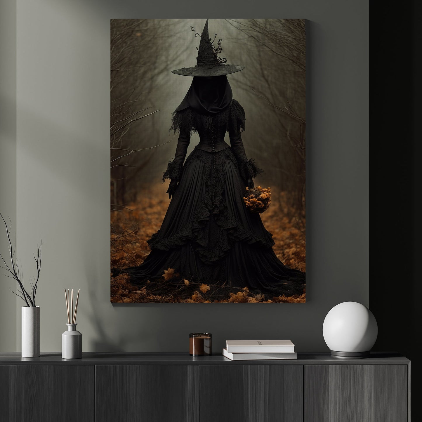 Dark Earth Witch In Forest Vintage Gothic Wall Art Print - Dark Academia Five Elements Witchy Halloween Wall Decor