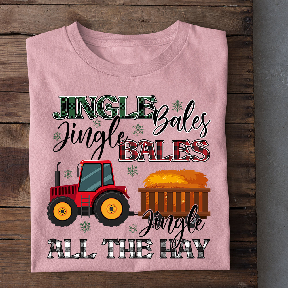 Tractor Christmas T-shirt, Tractor & Hay Holiday, Christmas Gift For Tractor Lovers, Tractor Tees