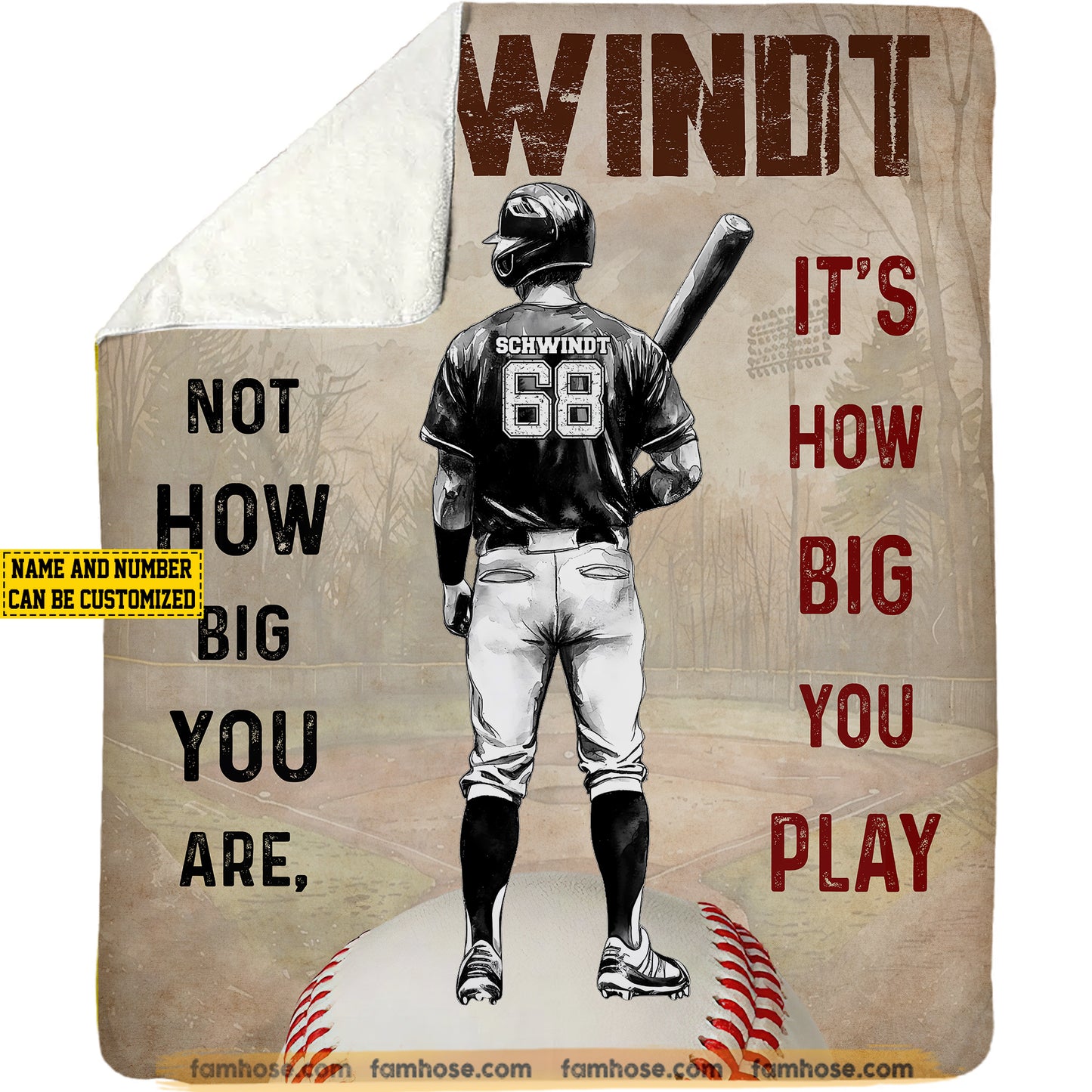 Personalized Baseball Fleece Blanket, It's How Big You Play Baseball Woven Blanket, Cool Sherpa Blanket Gift For Baseball Lovers