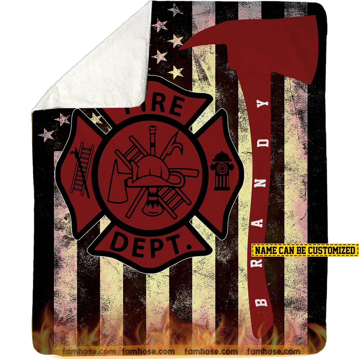 Personalized Firefighter Fleece Blanket, Honor the Brave Woven Blanket, Cozy Sherpa Blanket Gift For Firefighter Lovers