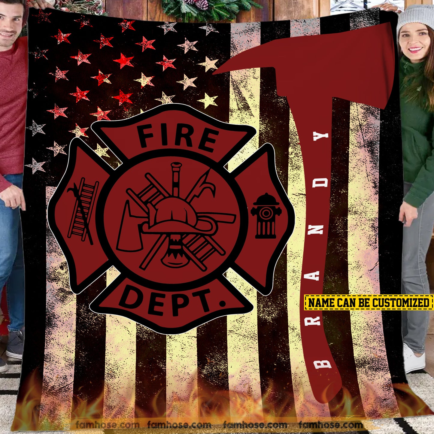 Personalized Firefighter Fleece Blanket, Honor the Brave Woven Blanket, Cozy Sherpa Blanket Gift For Firefighter Lovers