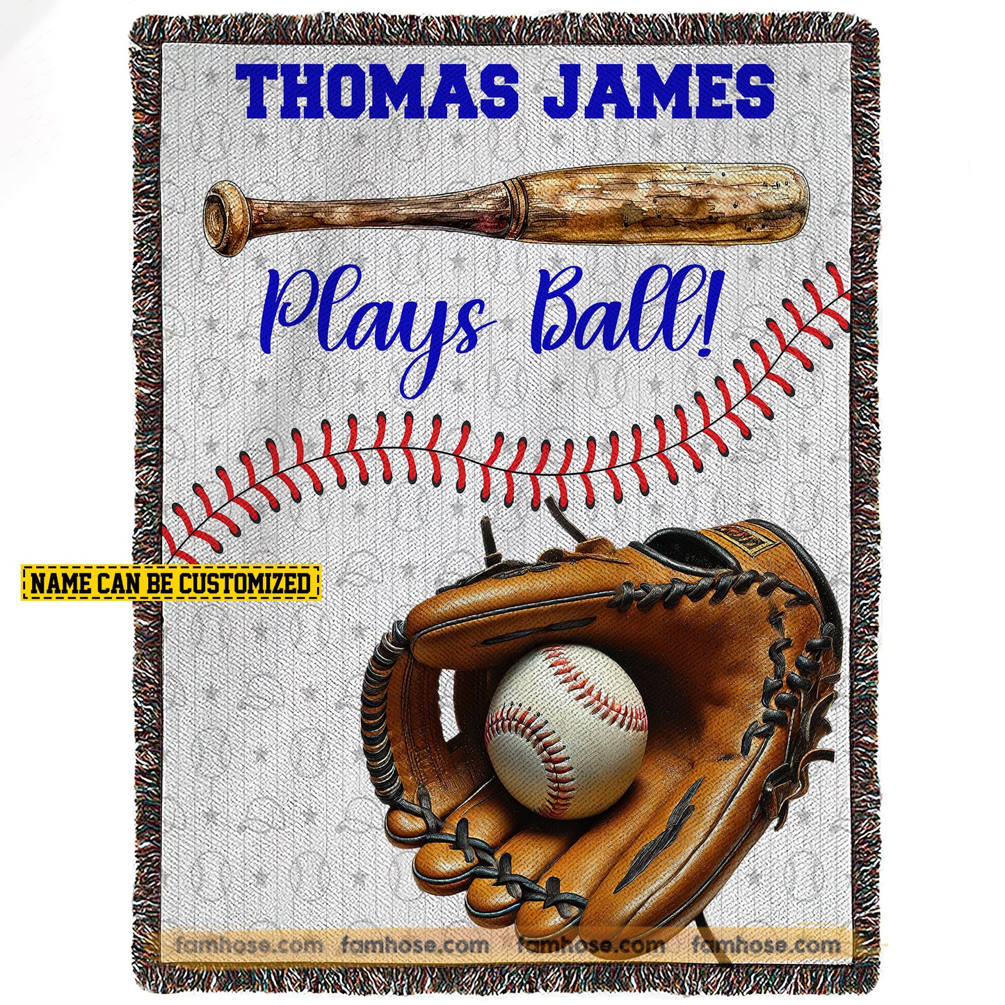 Personalized Baseball Fleece Blanket, Let's Plays Ball Sport Woven Blanket, Cool Sherpa Blanket Gift For Baseball Lovers