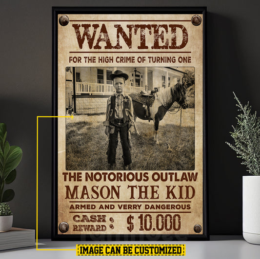 Personalized Funny Cowboy Kid Canvas Painting, The Notorious Outlaw Wall Art Decor, Poster Gift For Cowboy Lovers