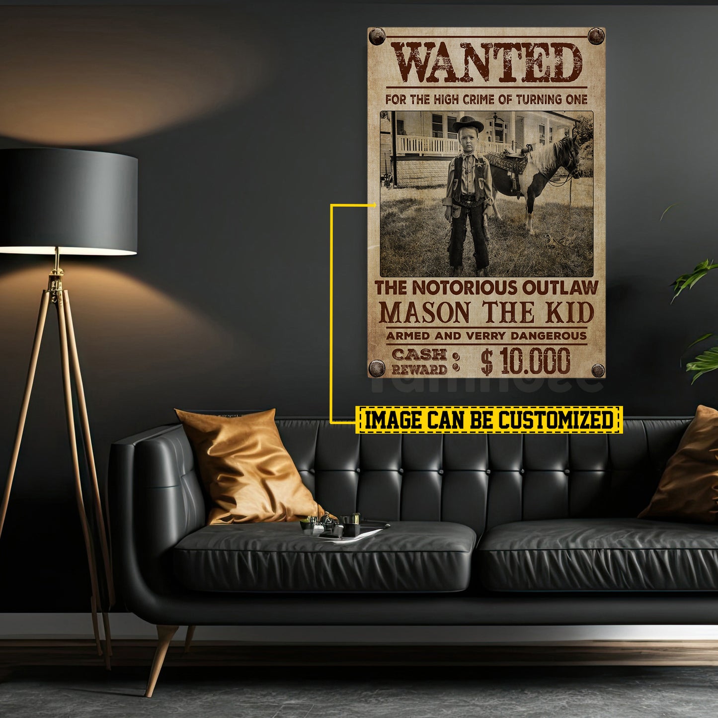 Personalized Funny Cowboy Kid Canvas Painting, The Notorious Outlaw Wall Art Decor, Poster Gift For Cowboy Lovers