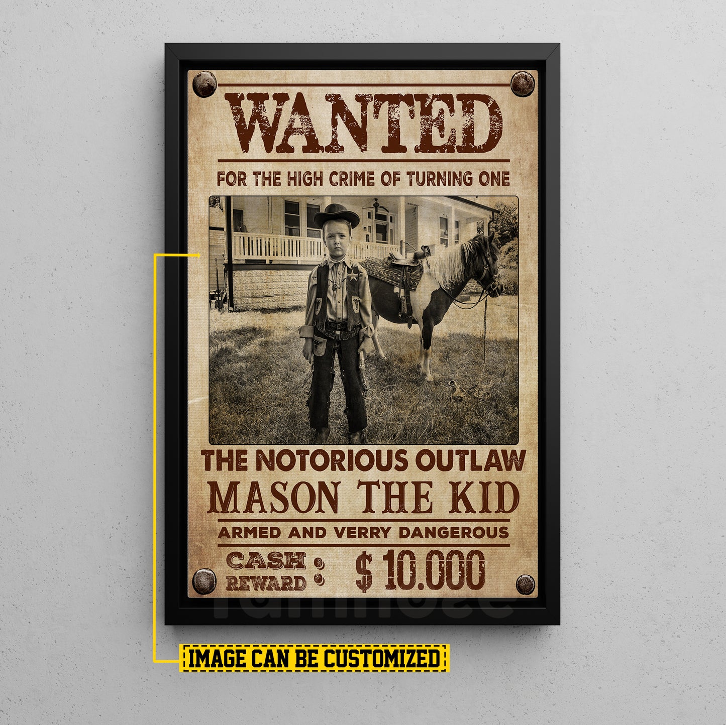 Personalized Funny Cowboy Kid Canvas Painting, The Notorious Outlaw Wall Art Decor, Poster Gift For Cowboy Lovers