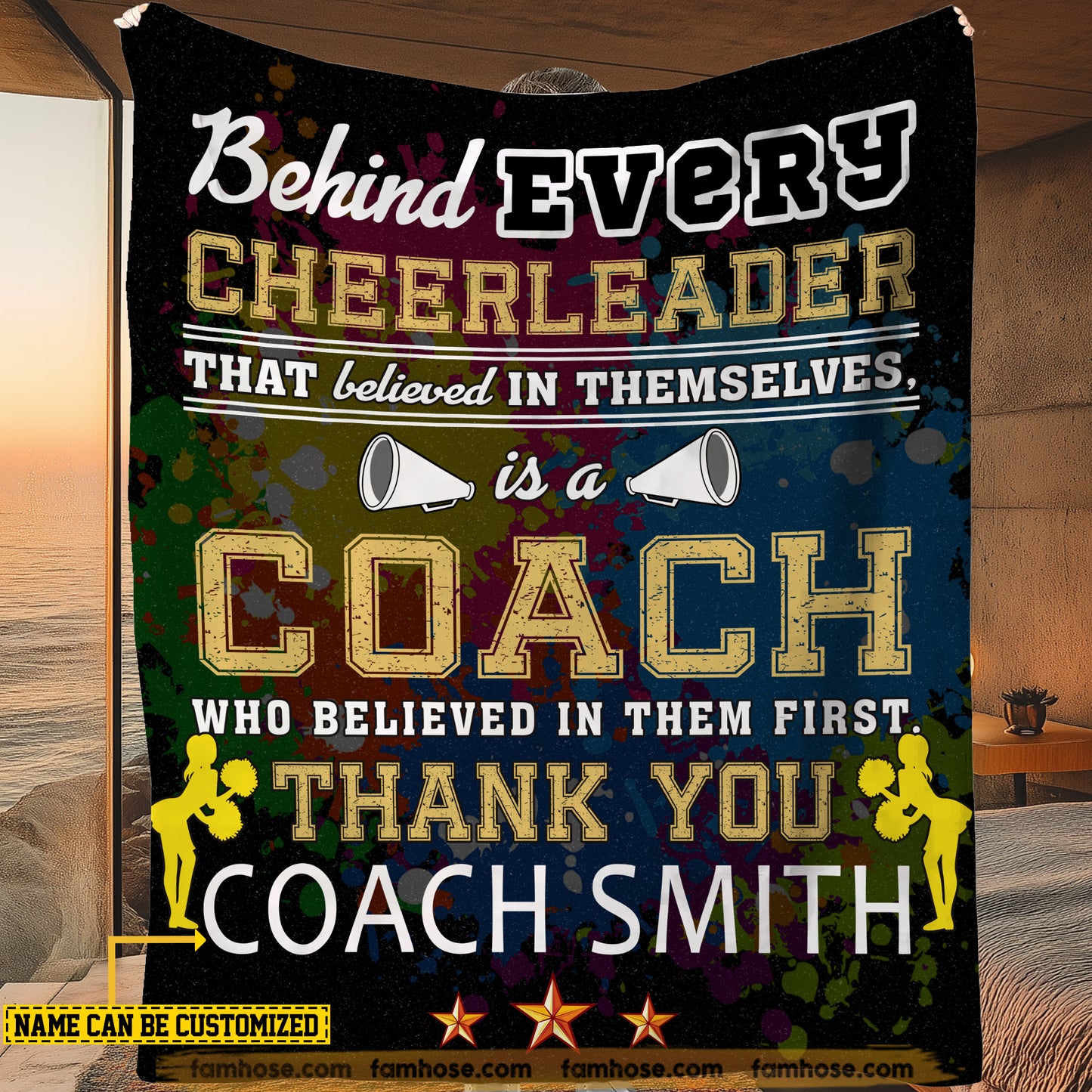 Personalized Cheerleading Coach Fleece Blanket, Behind Every Great Cheerleader Is A Great Coach Woven Blanket, Cool Sherpa Blanket Gift For Cheerleading Coach
