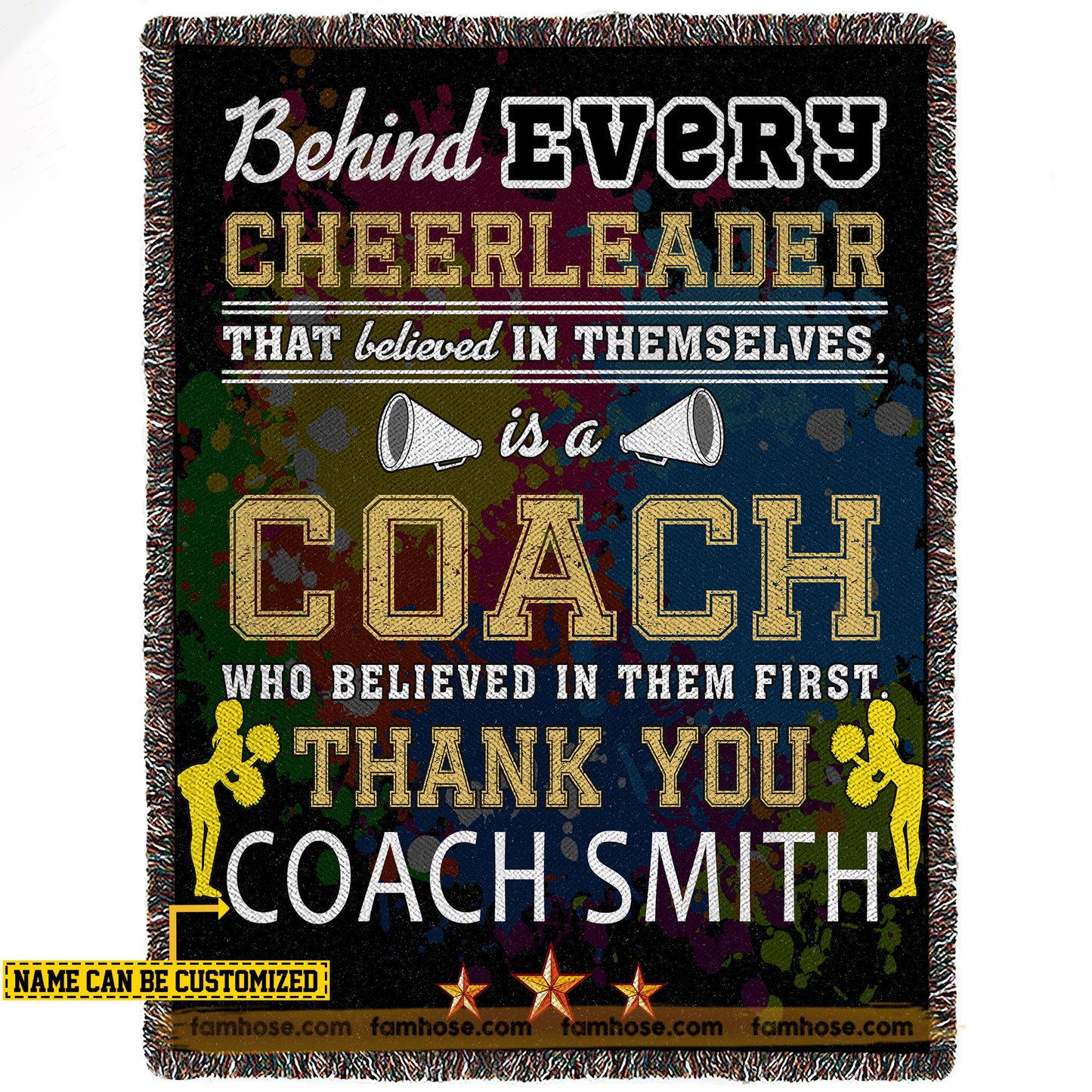 Personalized Cheerleading Coach Fleece Blanket, Behind Every Great Cheerleader Is A Great Coach Woven Blanket, Cool Sherpa Blanket Gift For Cheerleading Coach