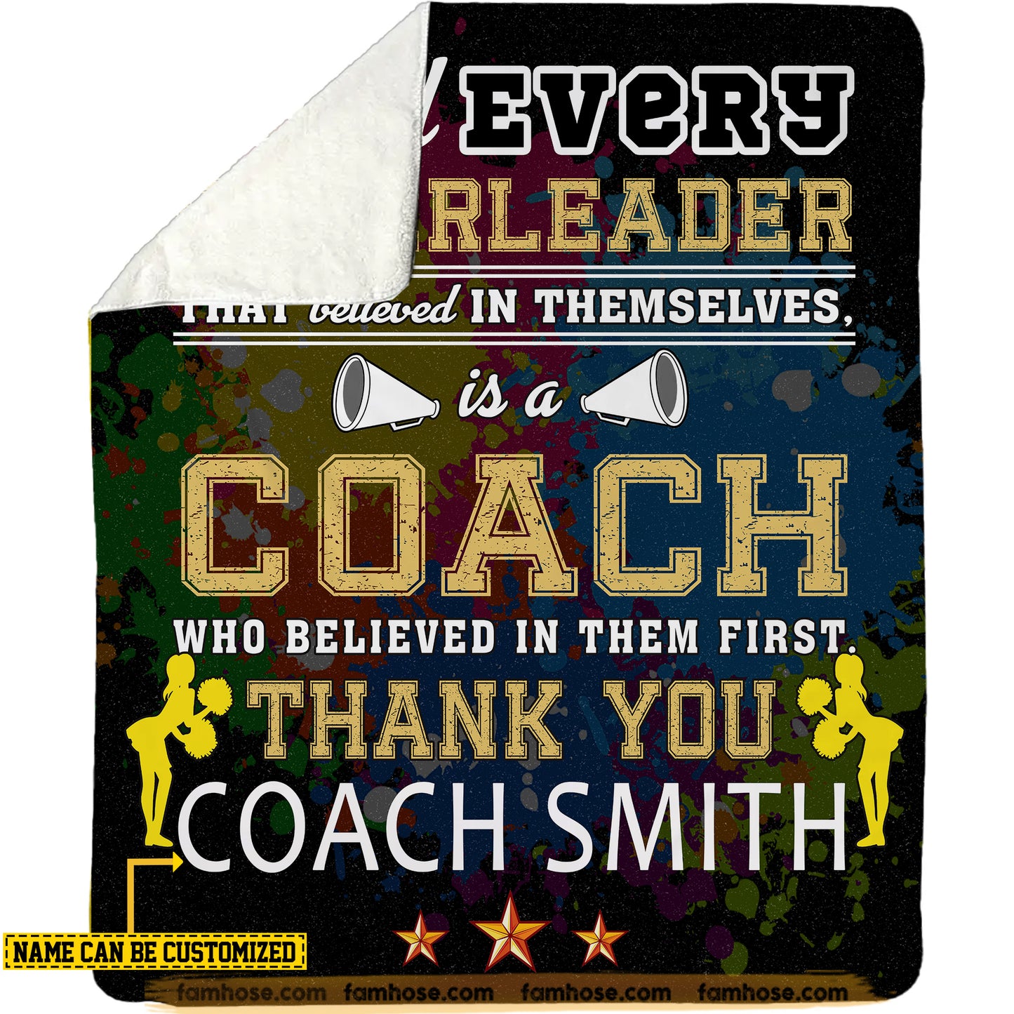 Personalized Cheerleading Coach Fleece Blanket, Behind Every Great Cheerleader Is A Great Coach Woven Blanket, Cool Sherpa Blanket Gift For Cheerleading Coach