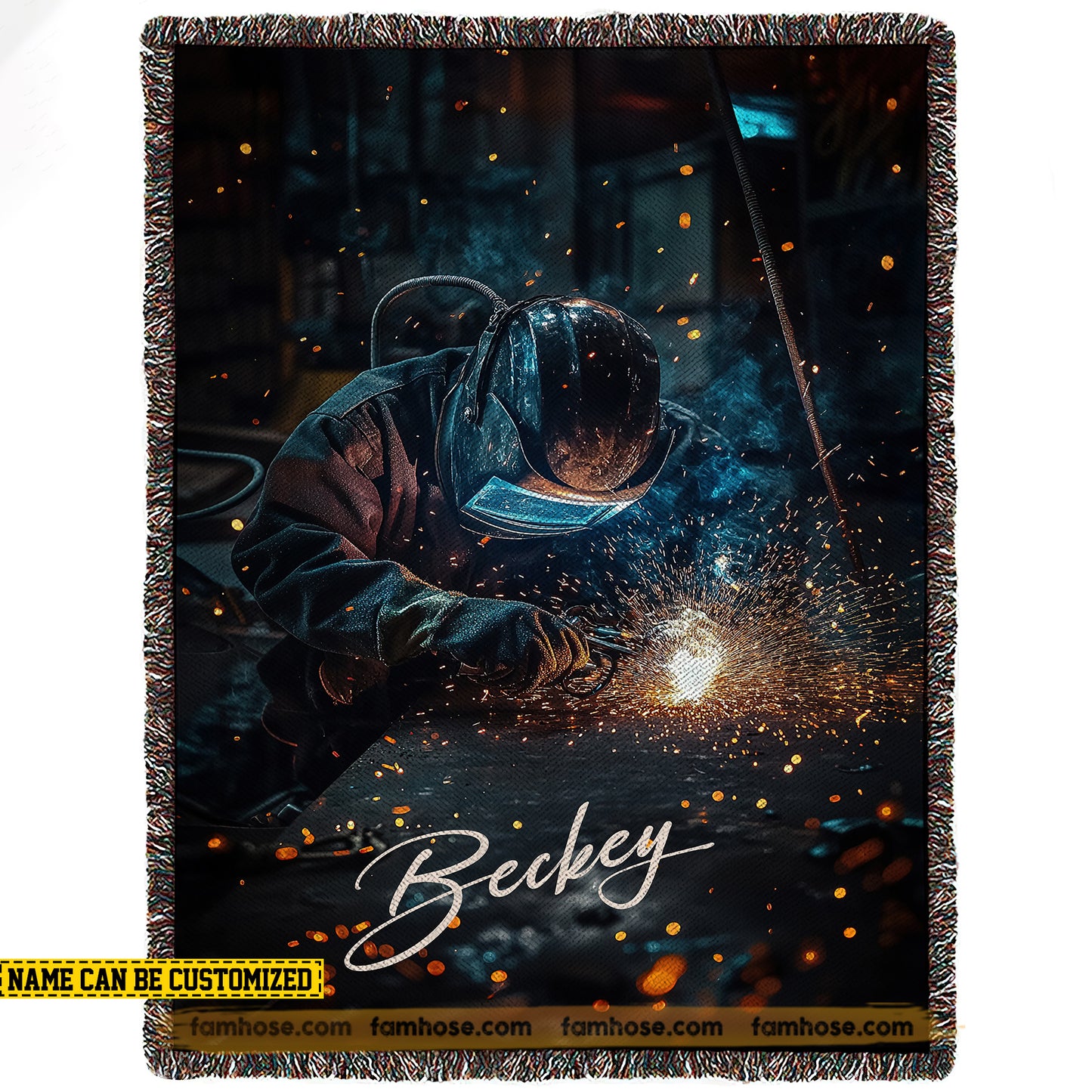 Personalized Welder Fleece Blanket, Welding Flames, Cozy Warmth Woven Blanket, Cozy Sherpa Blanket Gift For Weld Workers