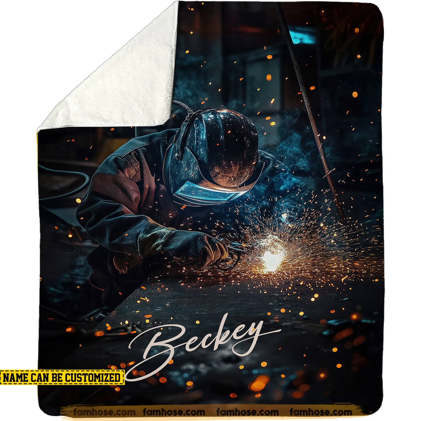 Personalized Welder Fleece Blanket, Welding Flames, Cozy Warmth Woven Blanket, Cozy Sherpa Blanket Gift For Weld Workers