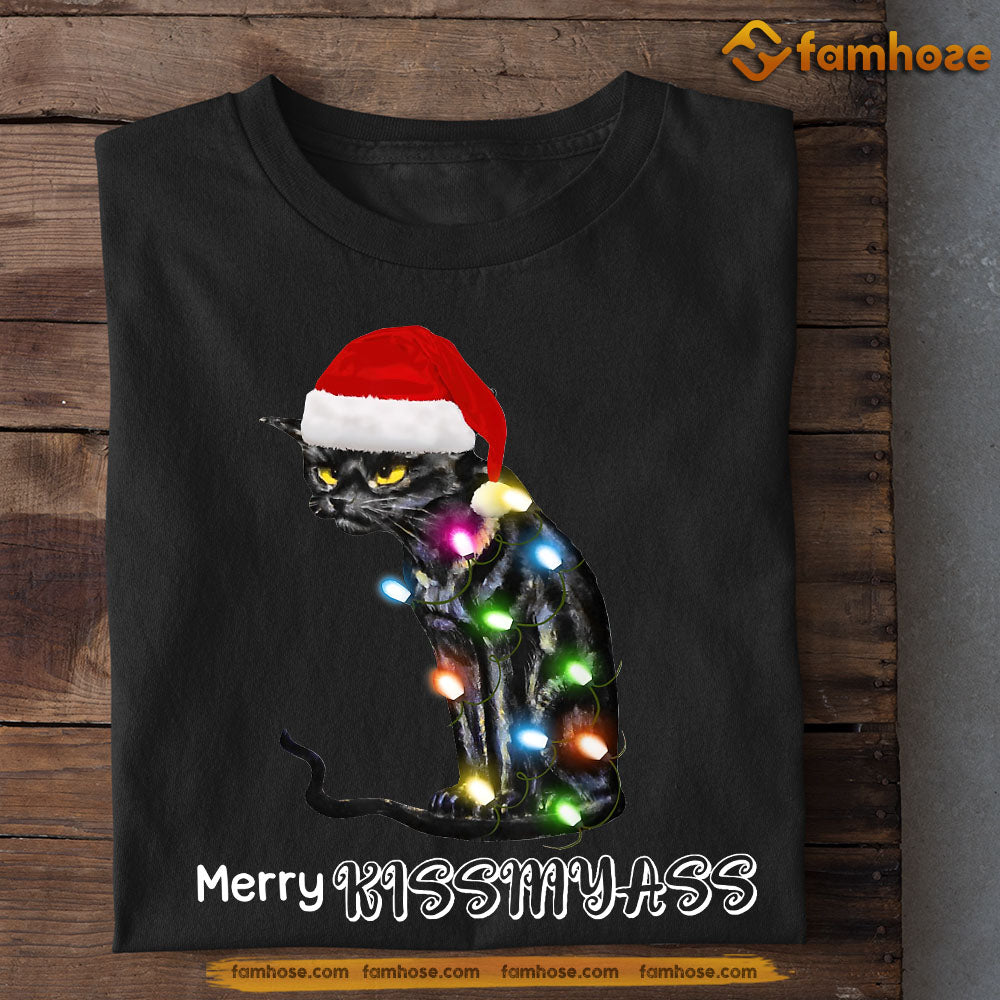 Funny Cat Christmas T-shirt, Merry Kiss My Ass, Gift For Cat Lovers, Cat Tees, Cat Owners