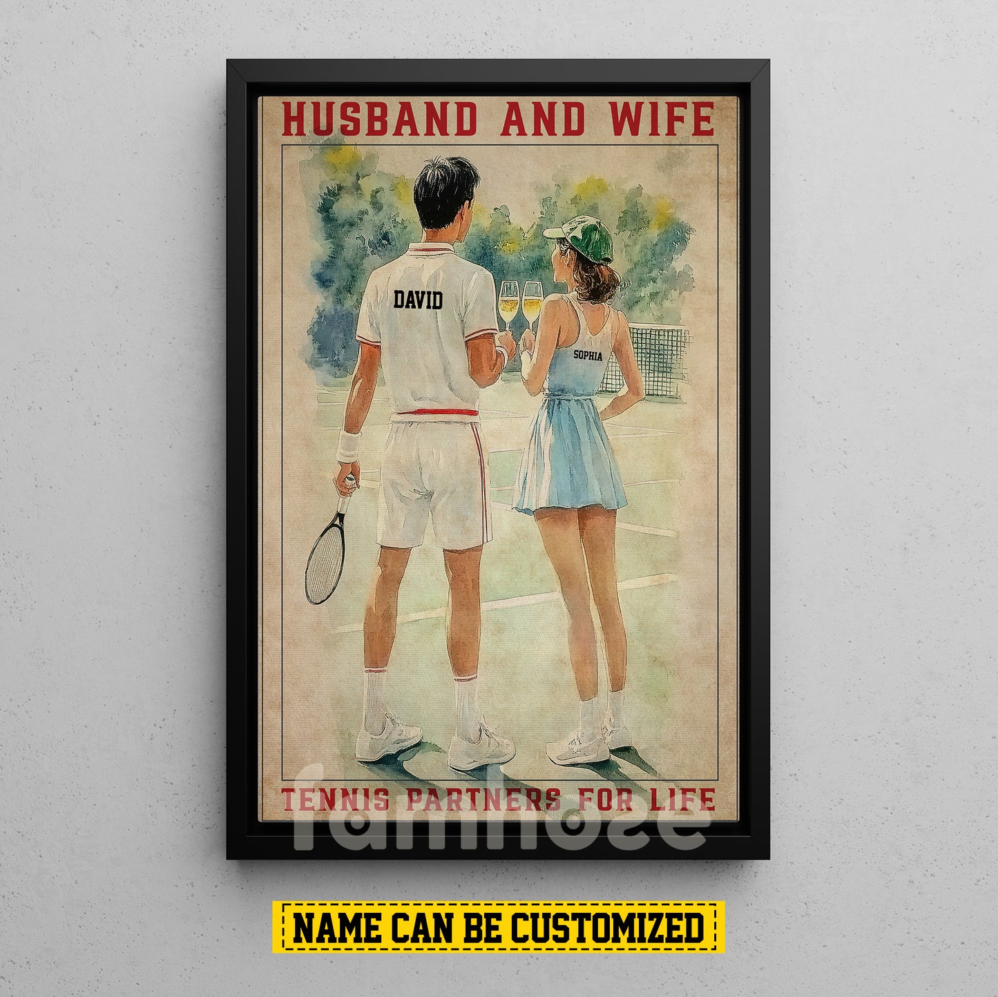 Personalized Couple Tennis Canvas Painting, Tennis Partners For Life Wall Art Decor, Poster Valentine's Day Gift For Tennis-Loving Couple