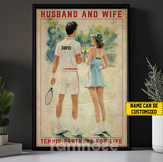 Personalized Valentine Tennis Canvas Painting, Husband And Wife Sport Wall Art Decor, Poster Gift For Tennis Couple Lovers