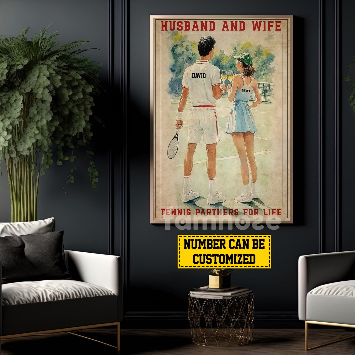Personalized Couple Tennis Canvas Painting, Tennis Partners For Life Wall Art Decor, Poster Valentine's Day Gift For Tennis-Loving Couple