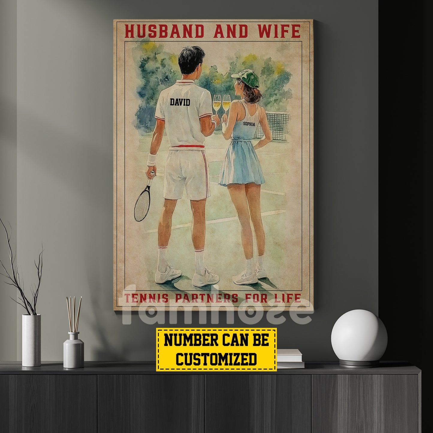 Personalized Couple Tennis Canvas Painting, Tennis Partners For Life Wall Art Decor, Poster Valentine's Day Gift For Tennis-Loving Couple