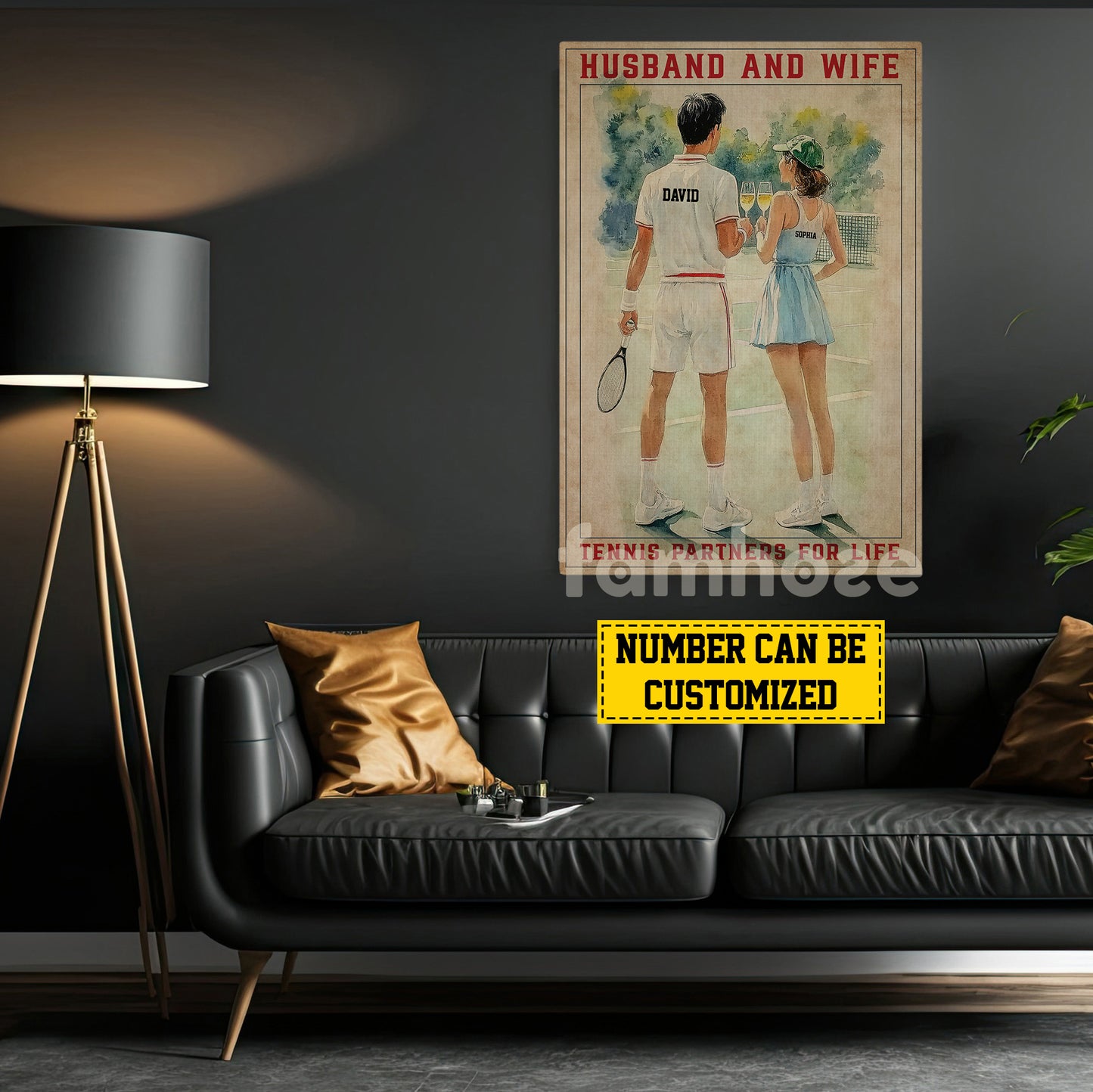 Personalized Couple Tennis Canvas Painting, Tennis Partners For Life Wall Art Decor, Poster Valentine's Day Gift For Tennis-Loving Couple