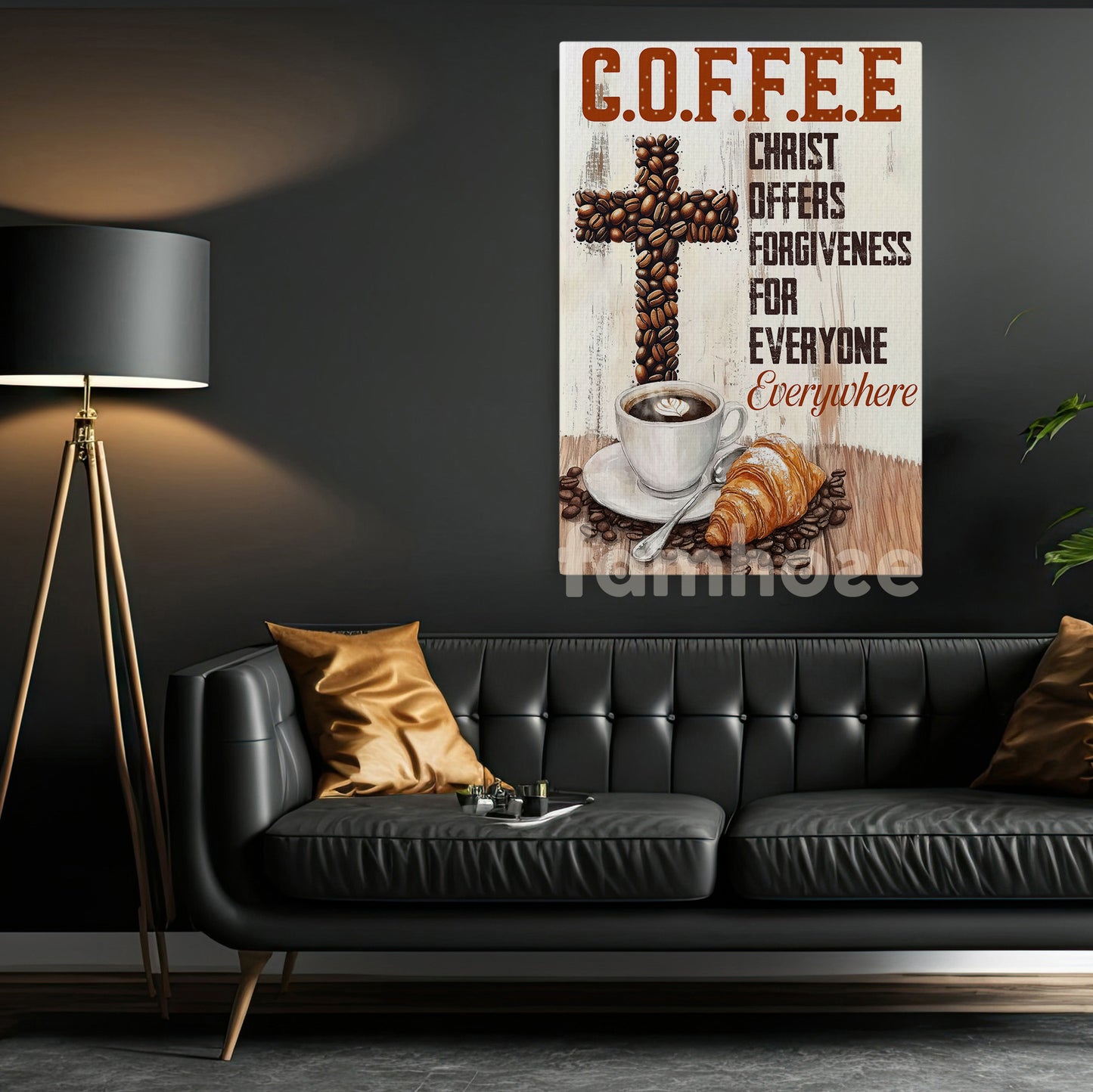 Interesting Coffee Canvas Painting, Christ Offers Forgiveness For Everyone Everywhere Wall Art Decor, Poster Gift For Coffee Lovers, Christian Lovers