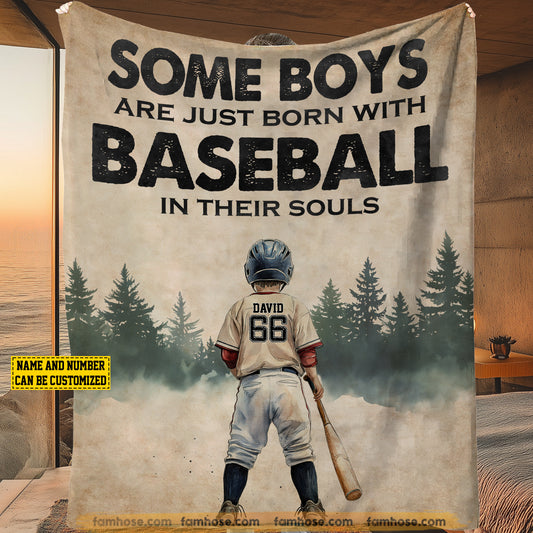 Personalized Baseball Fleece Blanket, Baseball In Their Souls Sport Woven Blanket, Cool Sherpa Blanket Gift For Baseball Boys, Baseball Kids