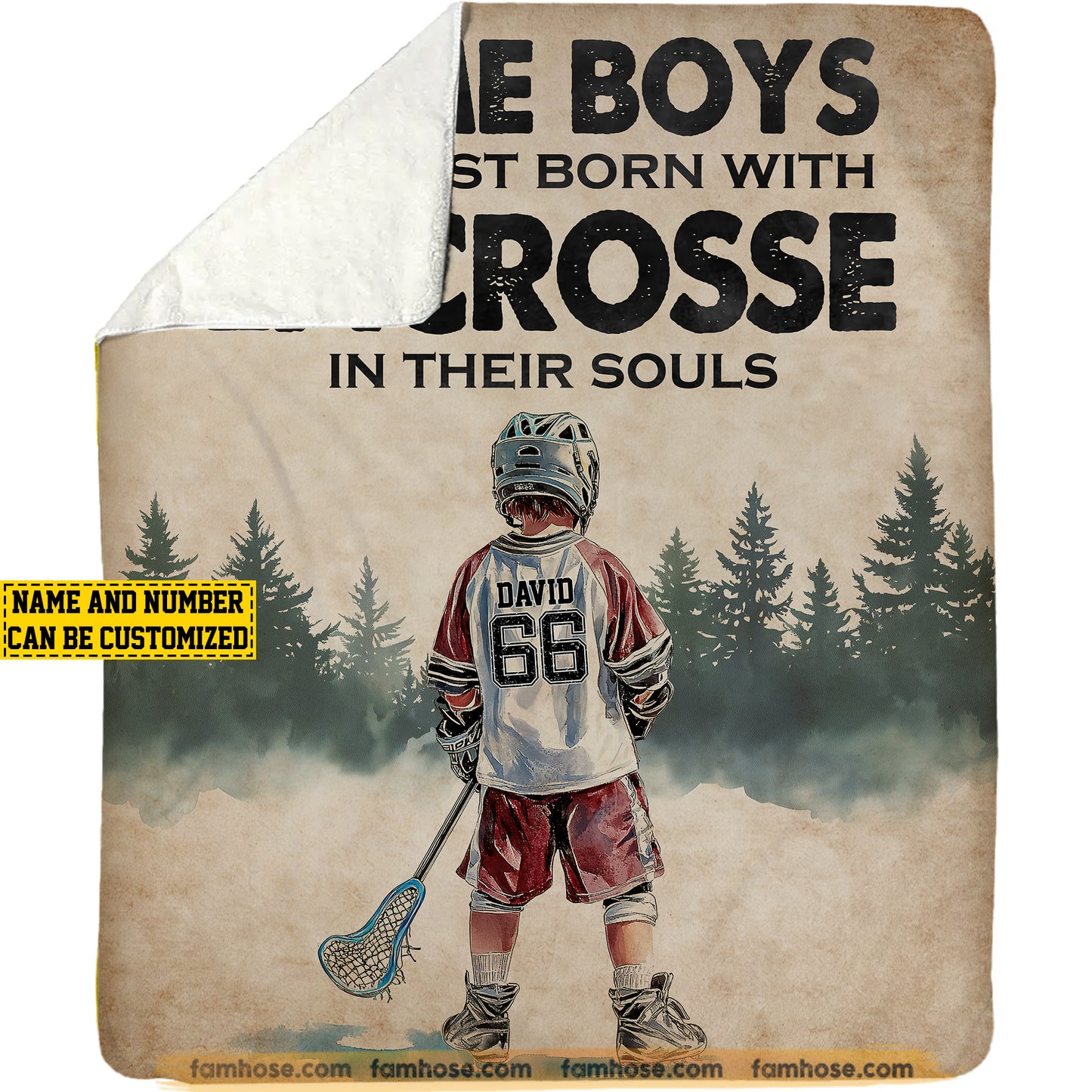 Personalized Lacrosse Boy Fleece Blanket, Born With Lacrosse In Their Souls Woven Blanket, Cool Sherpa Blanket Gift For Kids, Lacrosse Lovers