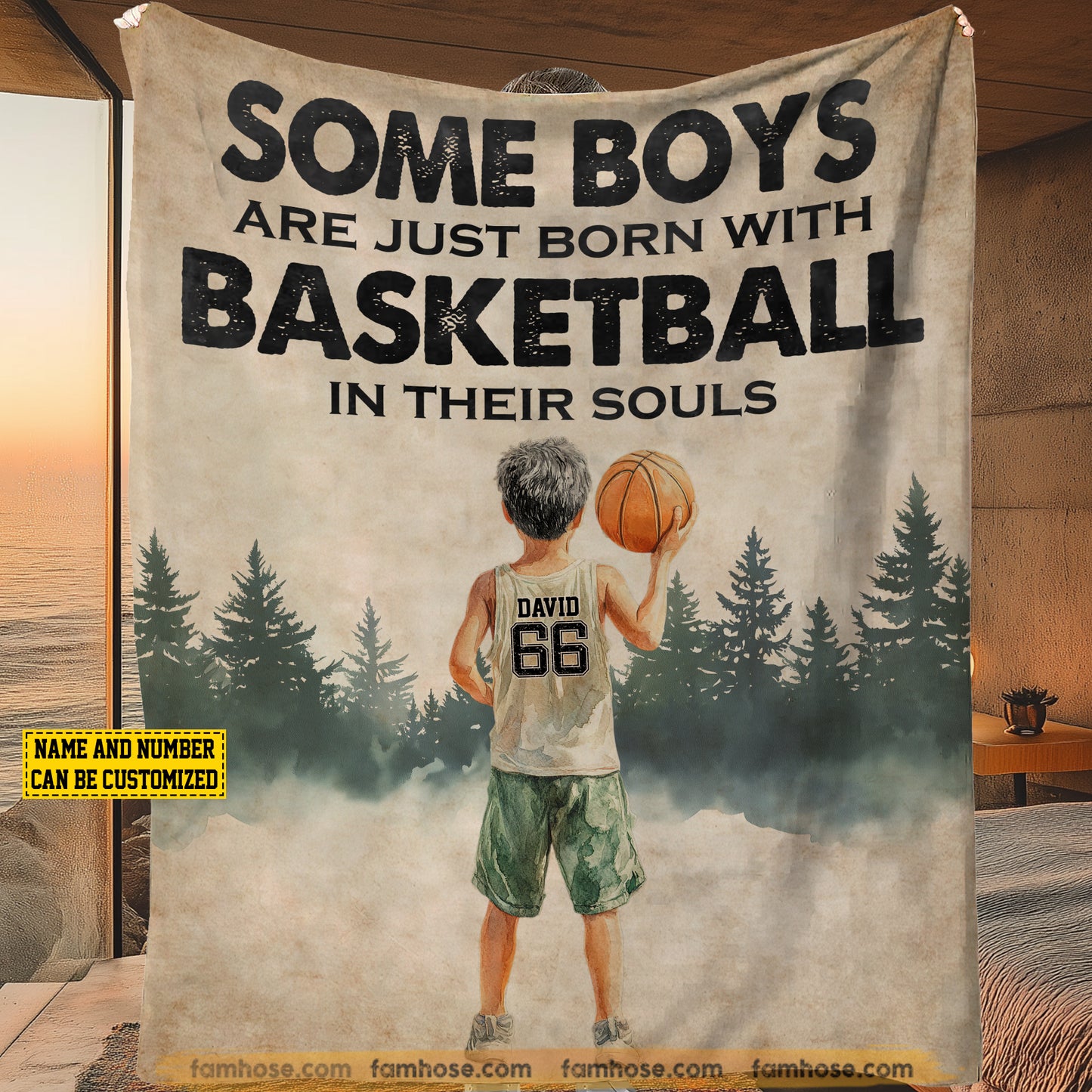 Personalized Basketball Boys Fleece Blanket, Some Boys Born With Basketball In Their Souls Sport Woven Blanket - Sherpa Blanket Gift For Basketball Kids, Basketball Lovers