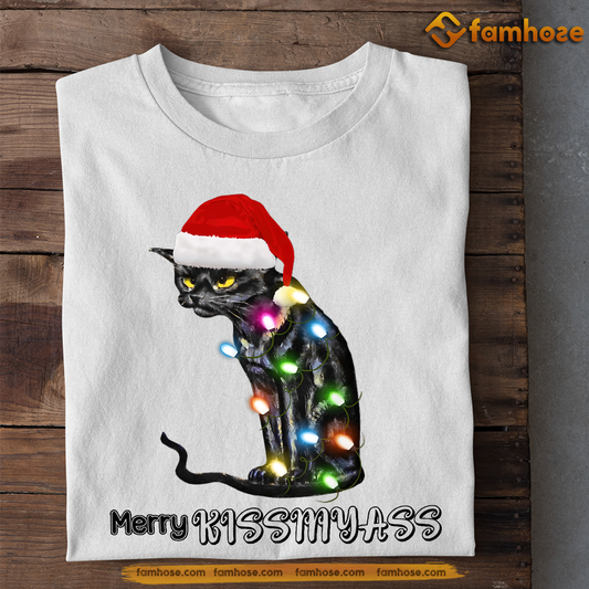 Copy of Funny Cat Christmas T-shirt, Kiss My Ass Cat Wearing Hat, Gift For Cat Lovers, Cat Tees, Cat Owners