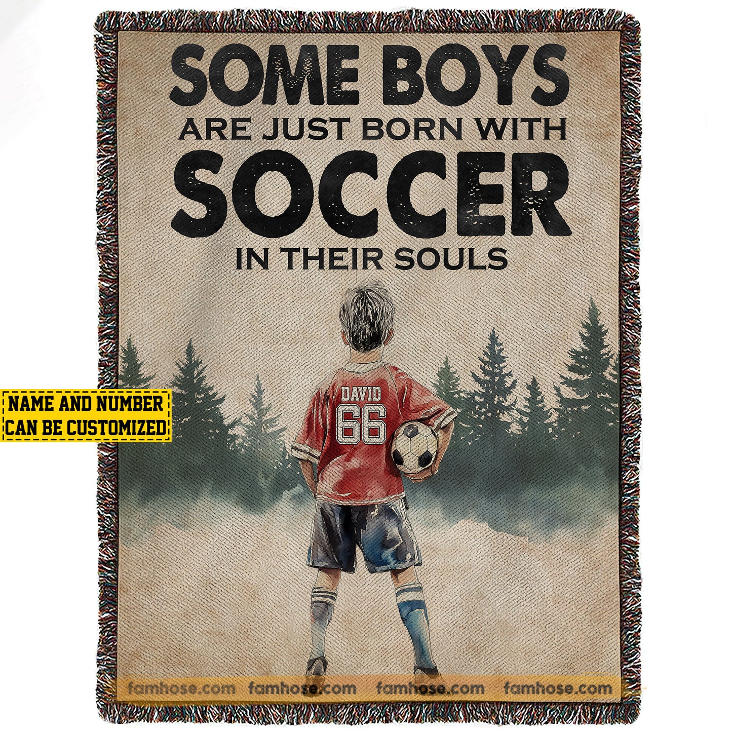 Personalized Soccer Boy Fleece Blanket, Born With Soccer In Their Souls Woven Blanket, Cool Sherpa Blanket Gift For Kids, Soccer Lovers