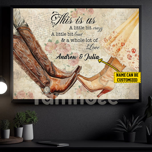 Personalized Couple Cowboy & Cowgirl Canvas Painting, This Is Us Love Quote Wall Art Decor, Valentine's Day Poster Gift For Couple Rodeo, Cowboy & Cowgirl