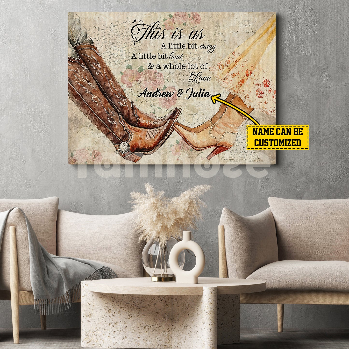 Personalized Couple Cowboy & Cowgirl Canvas Painting, This Is Us Love Quote Wall Art Decor, Valentine's Day Poster Gift For Couple Rodeo, Cowboy & Cowgirl