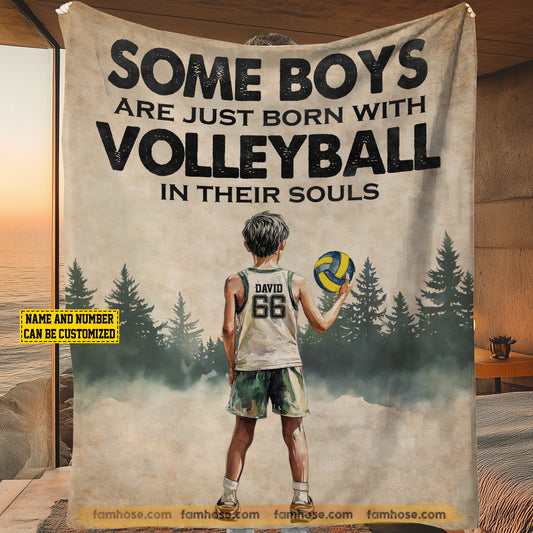 Personalized Volleyball Kids Fleece Blanket, Some Boys Born With Volleyball In Their Souls Sport Woven Blanket - Sherpa Blanket Gift For Volleyball Boys, Volleyball Lovers