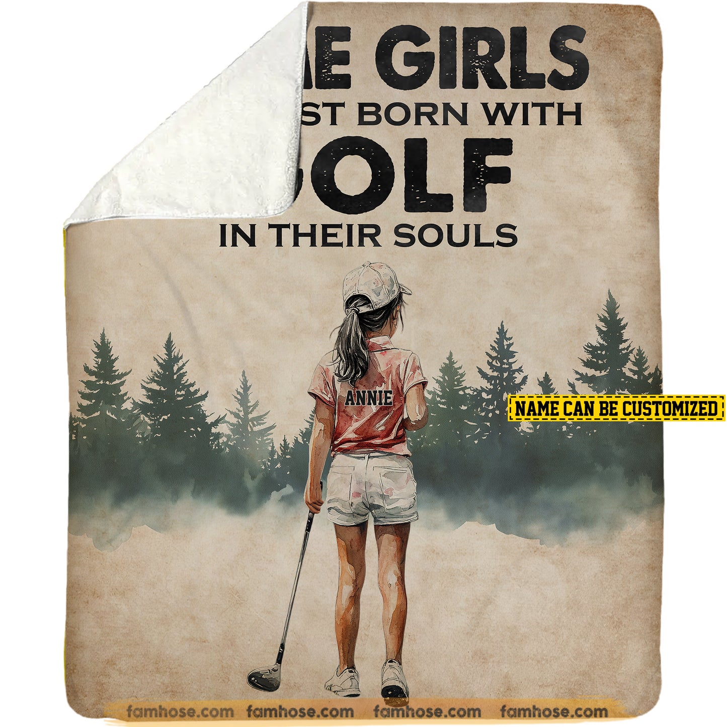 Personalized Golf Kids Fleece Blanket, Some Girls Born With Golf In Their Souls Sport Woven Blanket - Sherpa Blanket Gift For Golf Girls, Golf Lovers