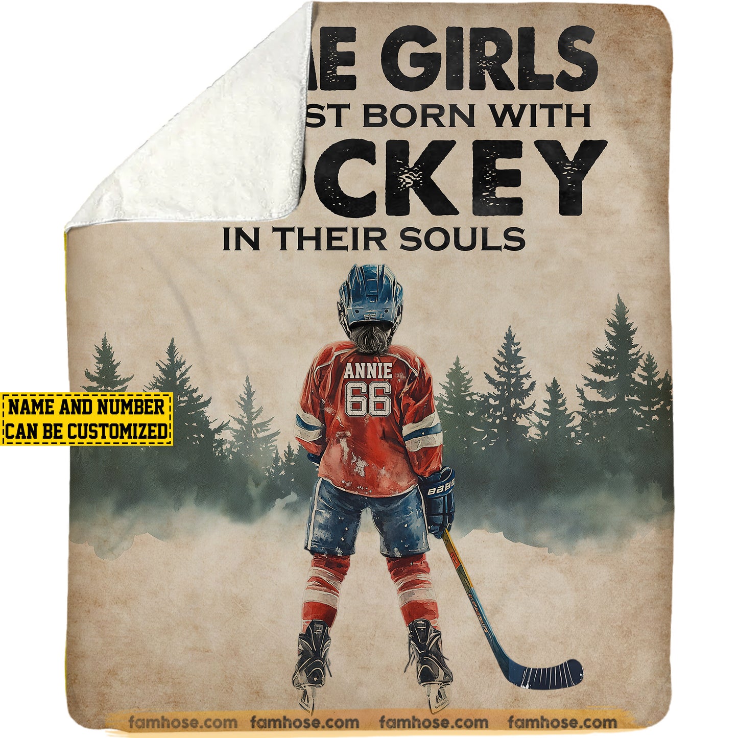 Personalized Hockey Girl Fleece Blanket For Kids, Hockey In Their Souls Woven Blanket, Cool Sherpa Blanket Gift For Hockey Lovers