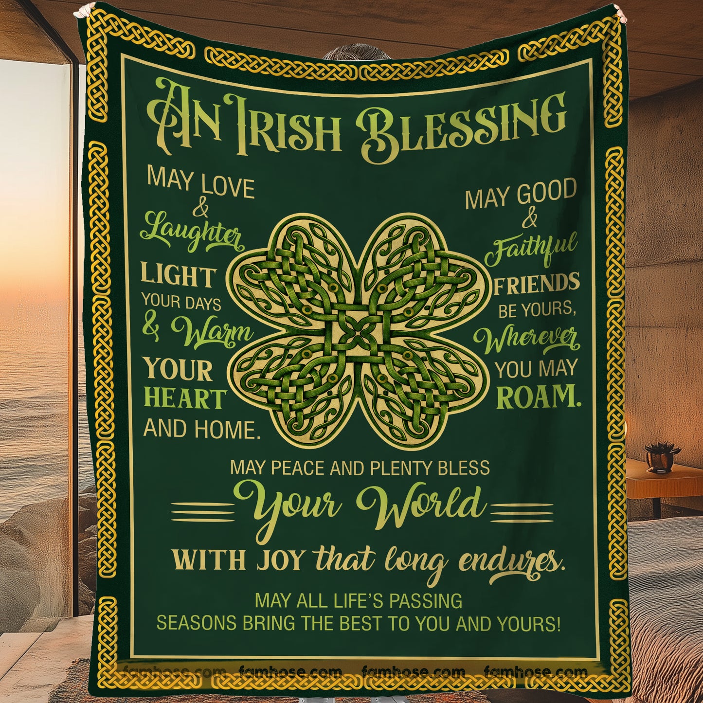 Four-Leaf Clover Fleece Blanket, An Irish Blessing Woven Blanket, Sherpa Blanket St Patrick's Day Gift For For Irish Lover