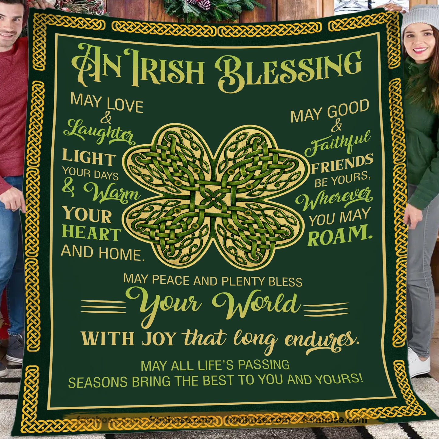 Four-Leaf Clover Fleece Blanket, An Irish Blessing Woven Blanket, Sherpa Blanket St Patrick's Day Gift For For Irish Lover