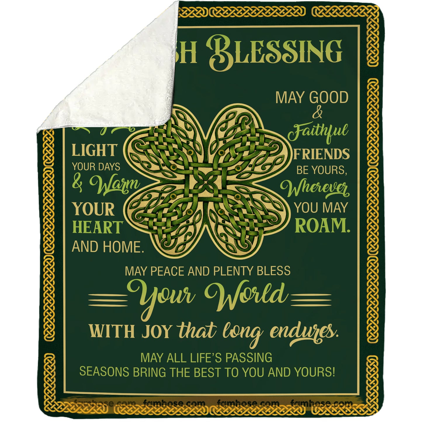Four-Leaf Clover Fleece Blanket, An Irish Blessing Woven Blanket, Sherpa Blanket St Patrick's Day Gift For For Irish Lover