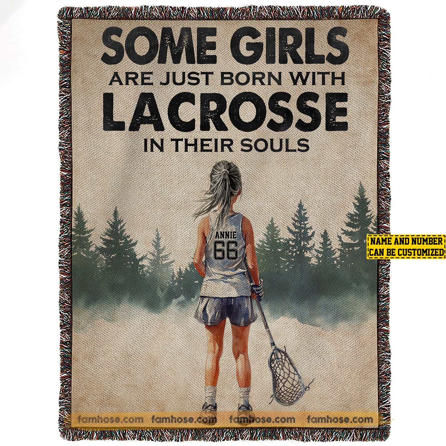 Personalized Lacrosse Girls Fleece Blanket, Some Girls Born With Lacrosse In Their Souls Sport Woven Blanket - Sherpa Blanket Gift For Lacrosse Kids, Lacrosse Lovers