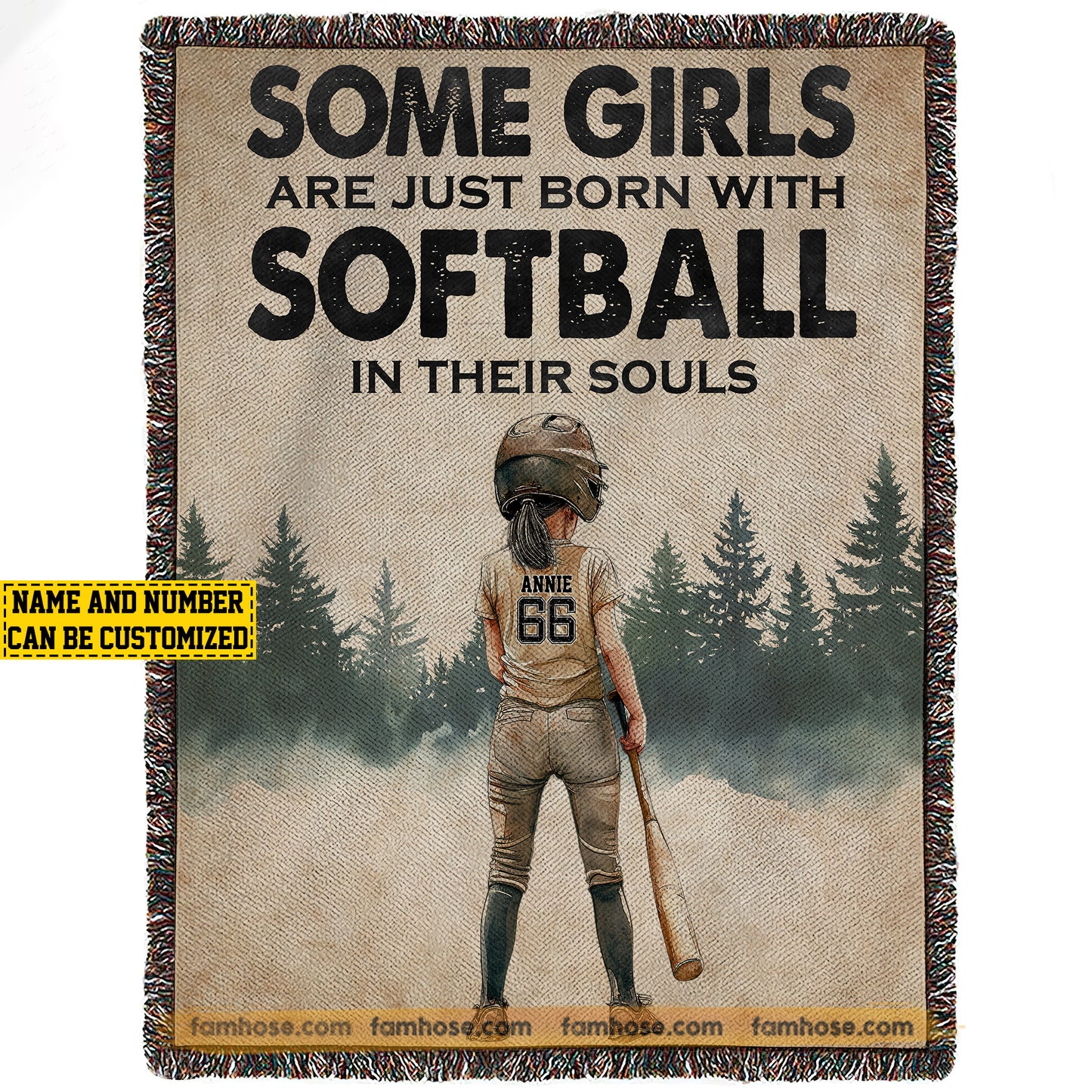 Personalized Softball Girls Fleece Blanket, Some Girls Born With Softball In Their Souls Sport Woven Blanket, Cool Sherpa Blanket Gift For Softball Girls, Softball Lovers