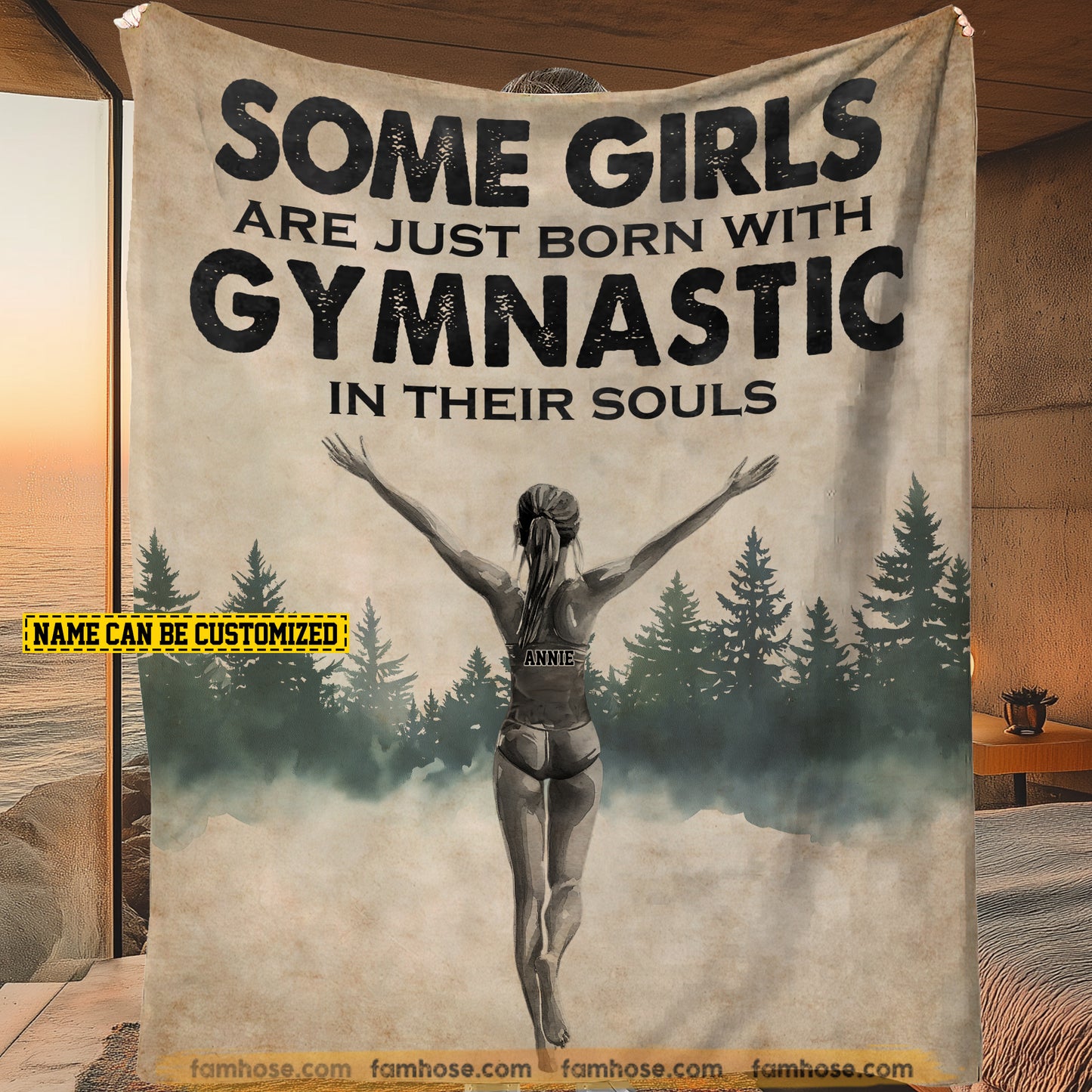 Personalized Gymnastics Girl Fleece Blanket, Born With Gymnastics In Their Souls Woven Blanket, Cool Sherpa Blanket Gift For Kids, Gymnastics Lovers