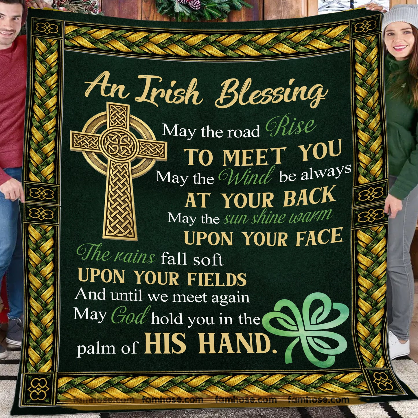 Lucky Shamrock God Fleece Blanket, An Irish Blessing Woven Blanket, Sherpa Blanket St Patrick's Day Gift For For Irish Lover