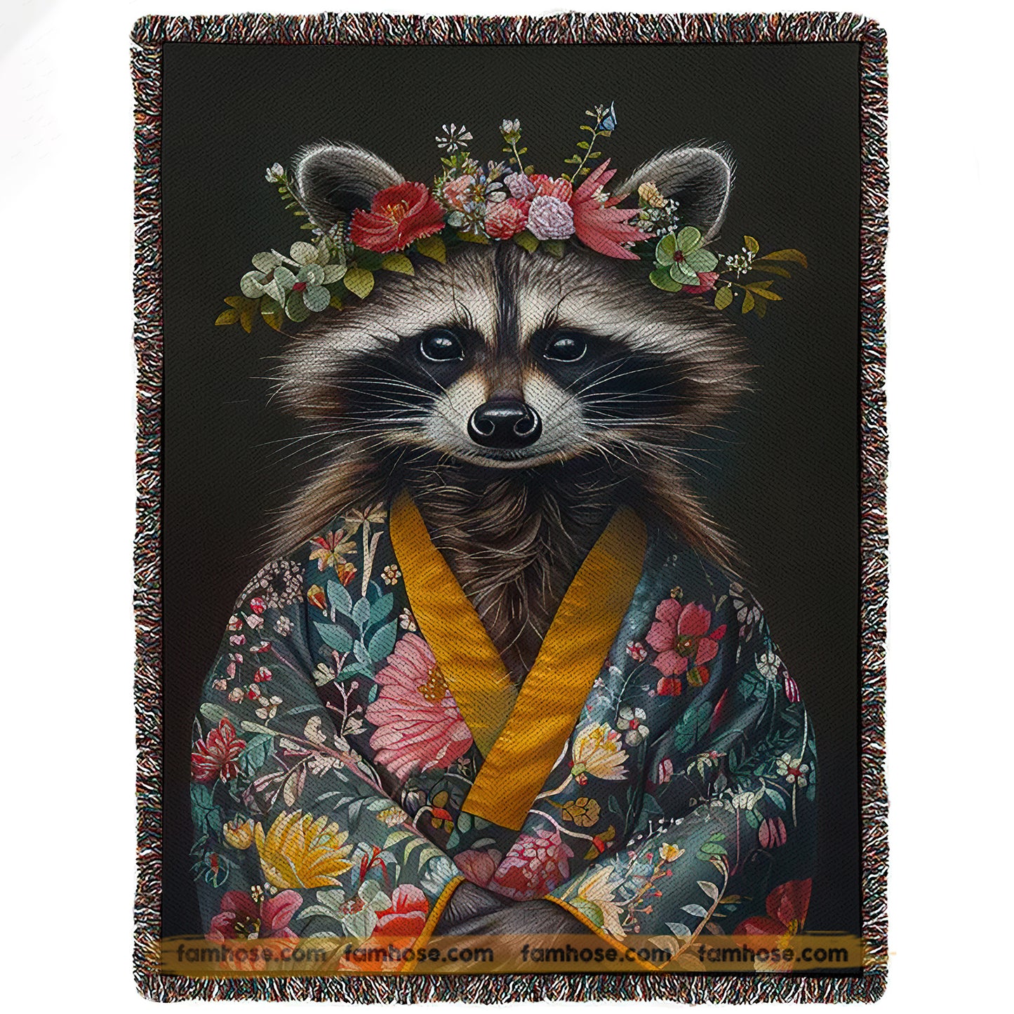 Vintage Raccoon Flower Fleece Blanket, The Relax Raccoon Woven Blanket - Sherpa Blanket Gift For Raccoon Lovers