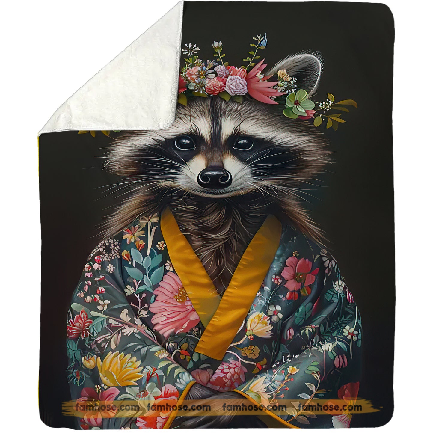 Vintage Raccoon Flower Fleece Blanket, The Relax Raccoon Woven Blanket - Sherpa Blanket Gift For Raccoon Lovers