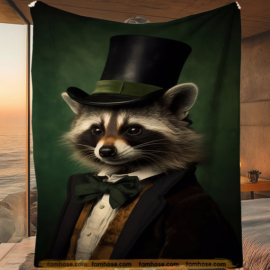 Raccoon Victorian Fleece Blanket, The Dapper Raccoon Woven Blanket - Sherpa Blanket Gift For Victorian Animals Lovers