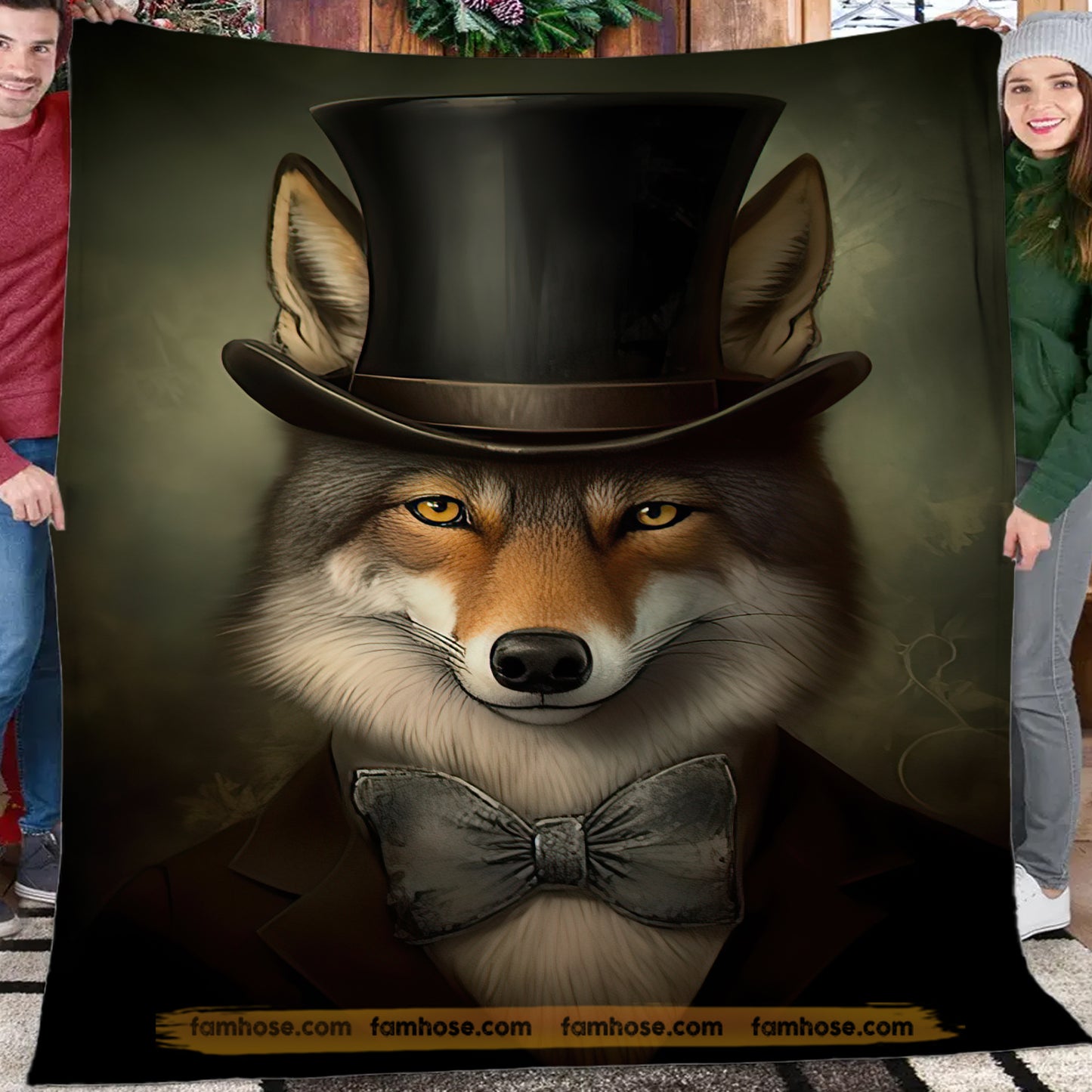 Fox Victorian Fleece Blanket, Gentleman Fox Woven Blanket - Sherpa Blanket Gift For Victorian Animals Lovers