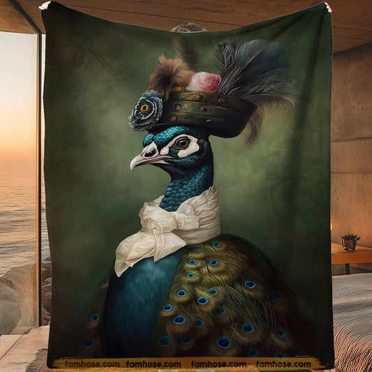 Cool Peacock Victorian Fleece Blanket, The Aristocratic Peacock Woven Blanket - Sherpa Blanket Gift For Victorian Animals Lovers