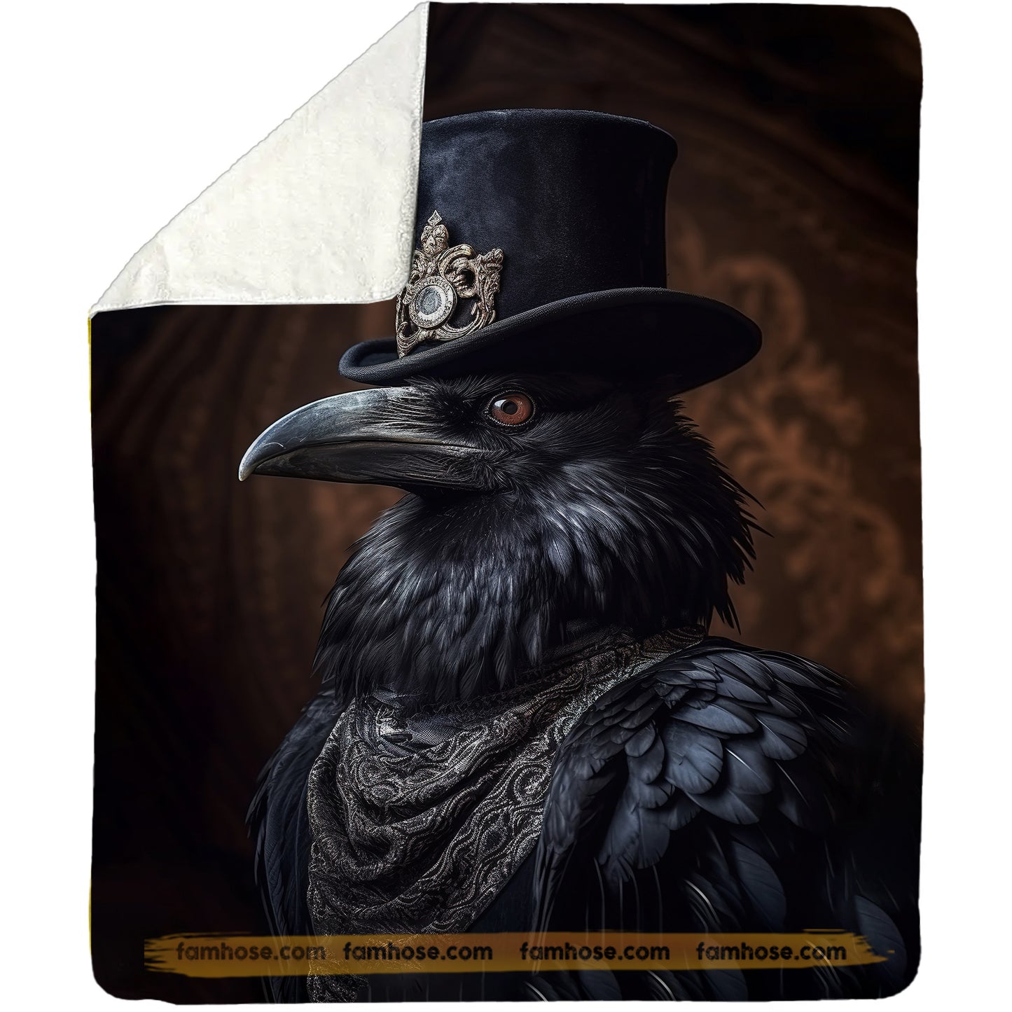 Cool Victorian Raven Fleece Blanket, The Noble Raven Woven Blanket - Sherpa Blanket Gift For Victorian Animal Lovers