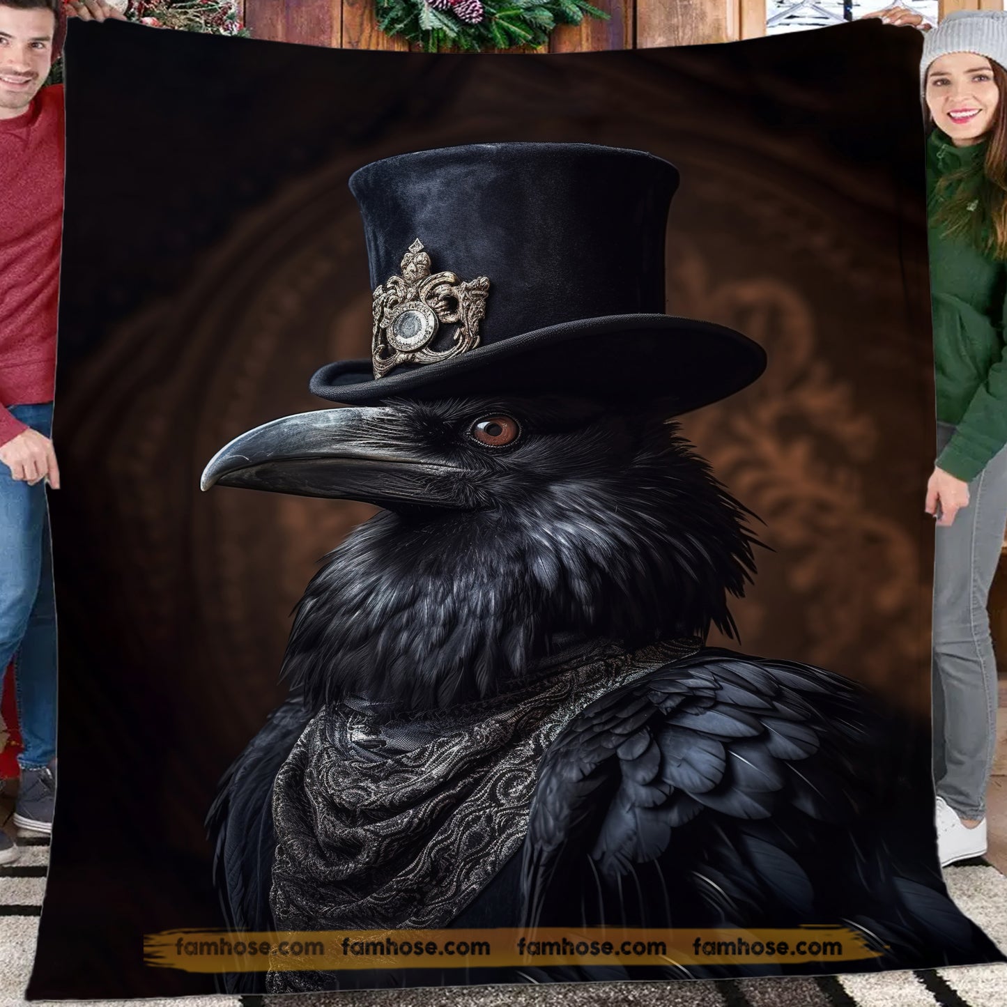 Cool Victorian Raven Fleece Blanket, The Noble Raven Woven Blanket - Sherpa Blanket Gift For Victorian Animal Lovers