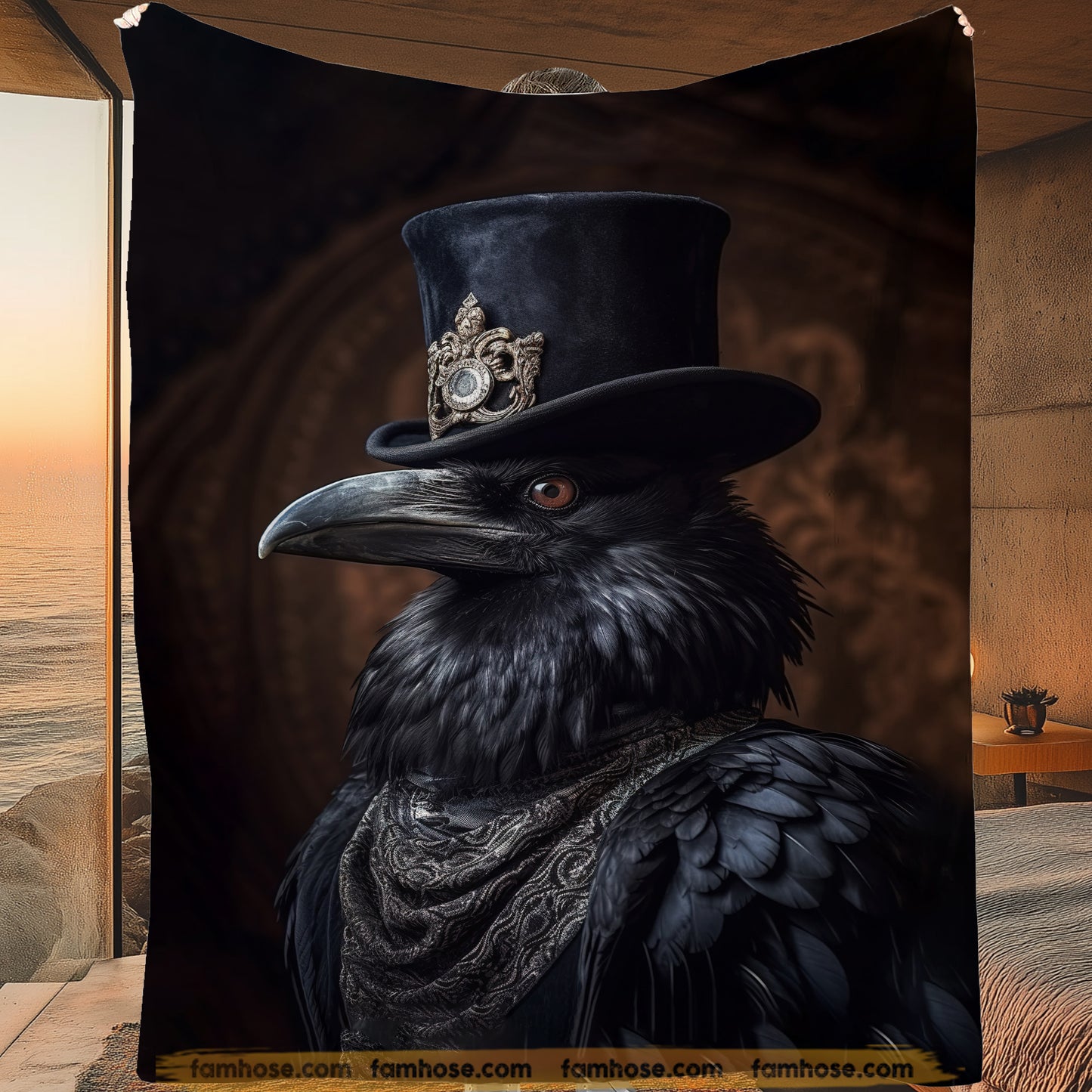 Cool Victorian Raven Fleece Blanket, The Noble Raven Woven Blanket - Sherpa Blanket Gift For Victorian Animal Lovers
